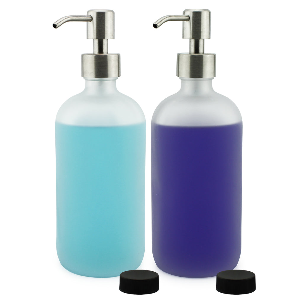 Frosted Glass Soap Dispenser w/Stainless Steel Pumps (Case of 40) - 20X_SH_1497_CASE