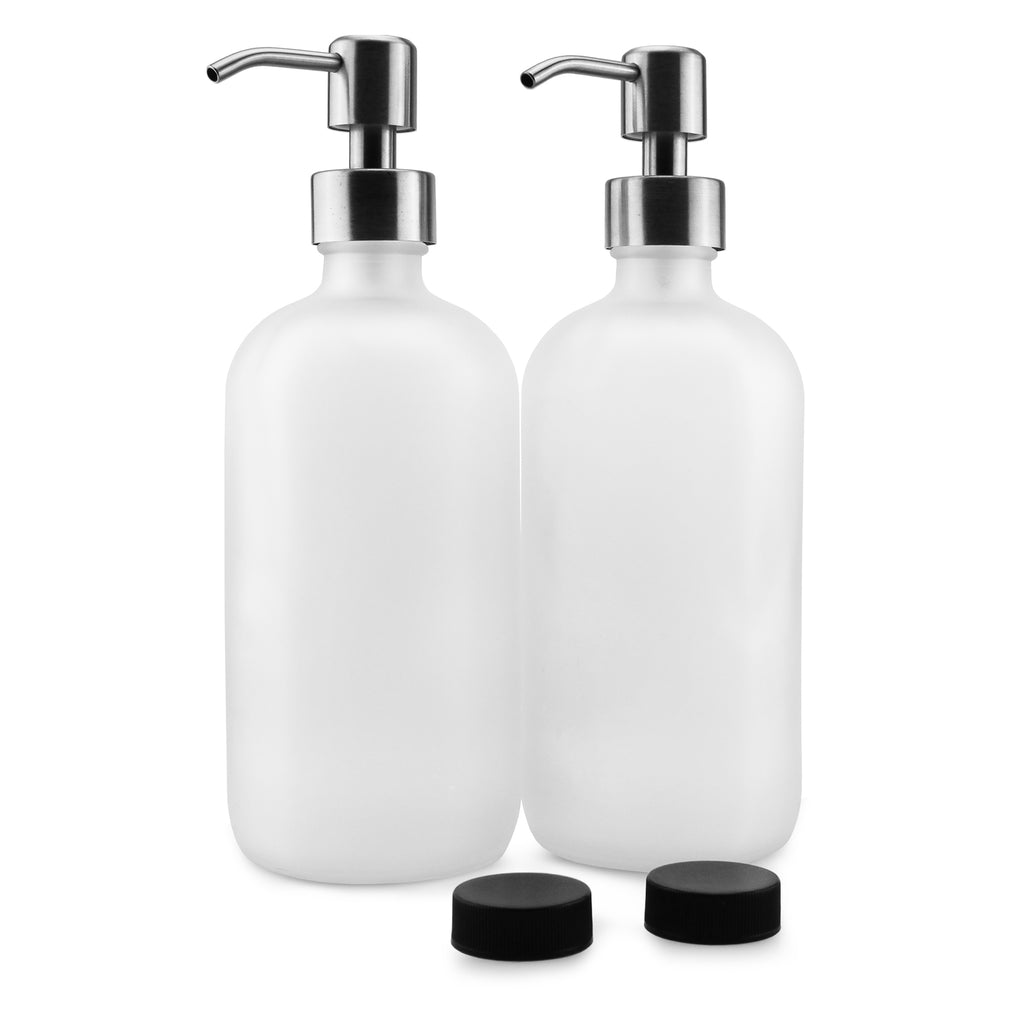 Frosted Glass Soap Dispenser w/Stainless Steel Pumps (Case of 40) - SH_1497_CASE