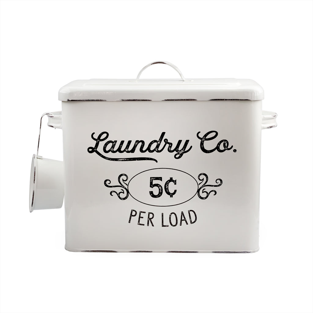 AuldHome Enamelware Protein Powder Canister; White Rustic Distressed Style  Storage for Kitchen