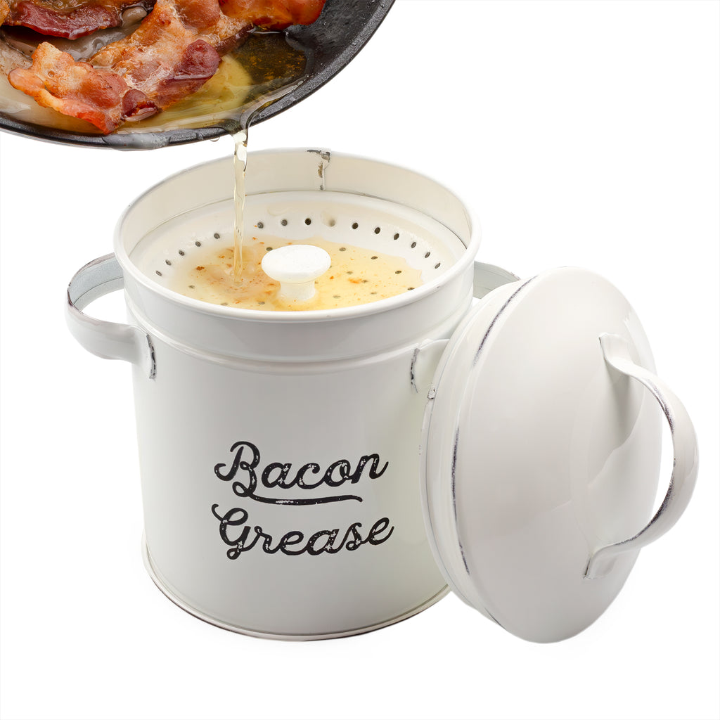 Enamelware Bacon Grease Container (White) - sh1370ah1rmd