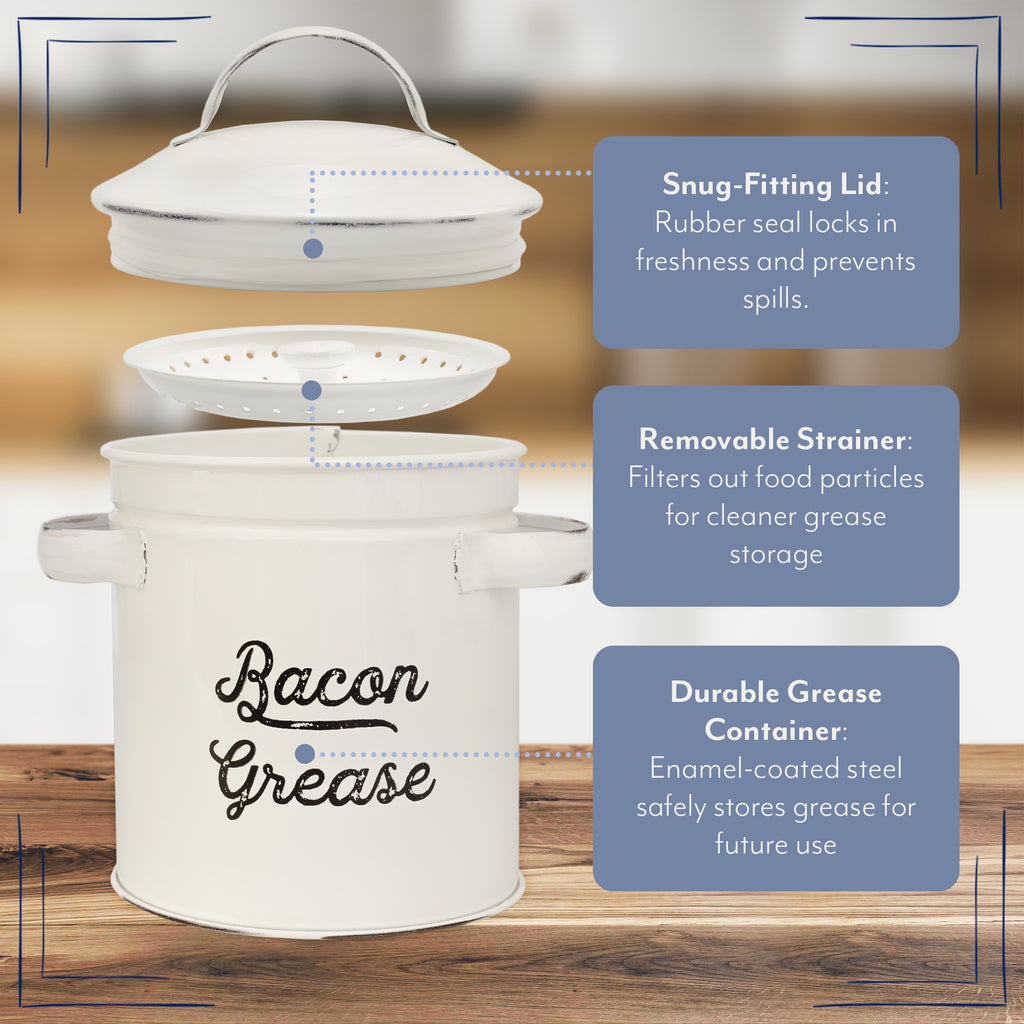 Enamelware Bacon Grease Container (White) - sh1370ah1rmd