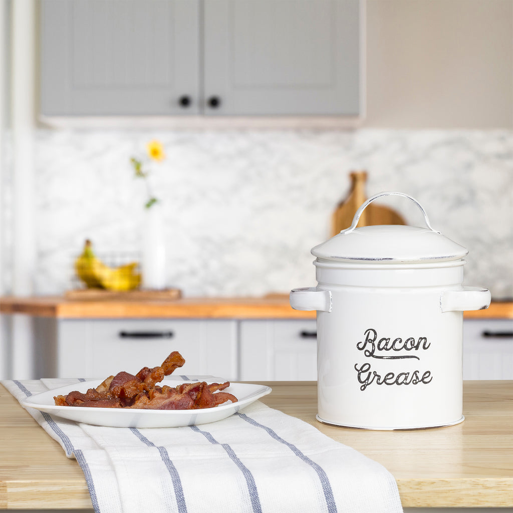 Enamelware Bacon Grease Container (White) - sh1370ah1rmd