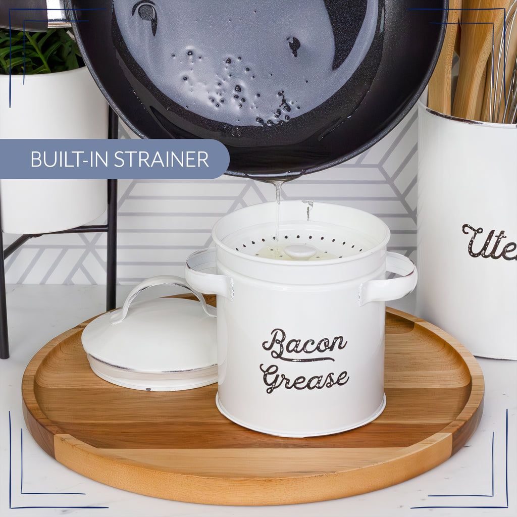 Enamelware Bacon Grease Container (White) - sh1370ah1rmd