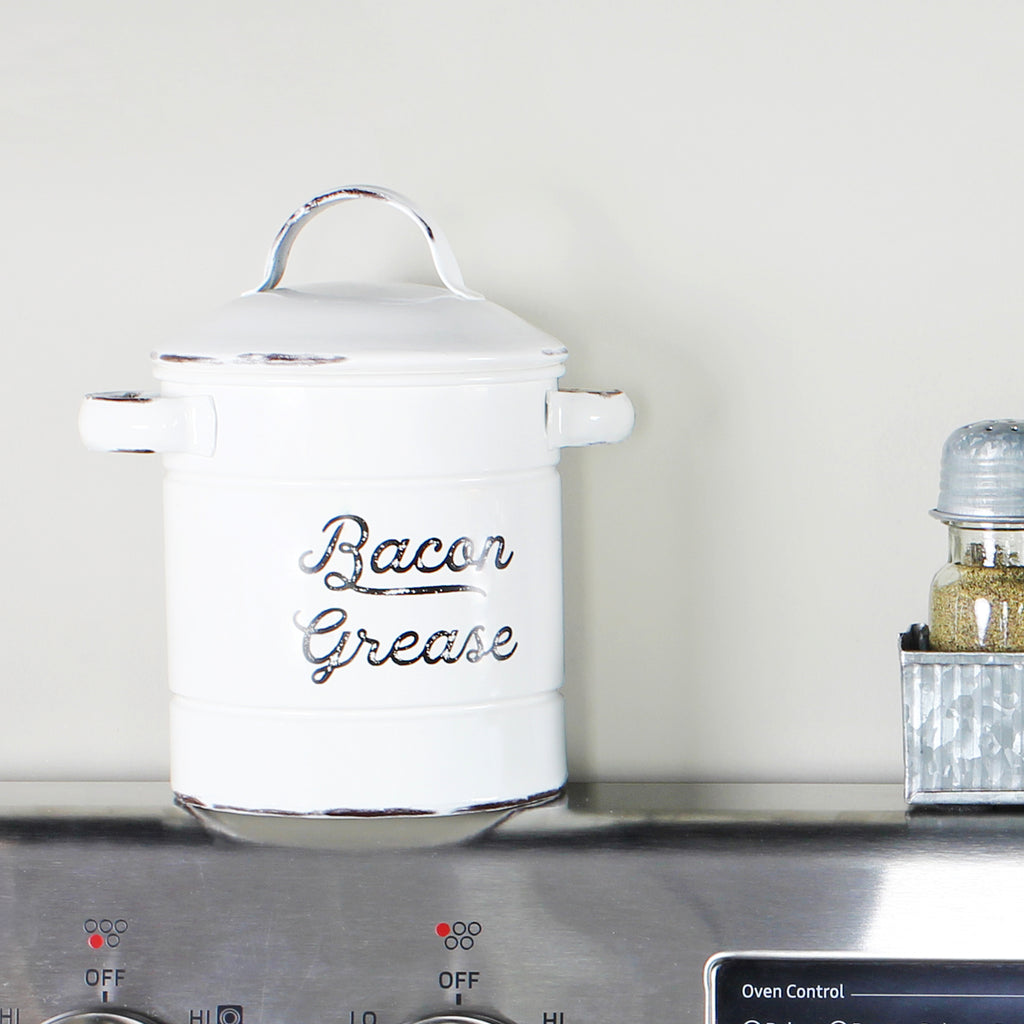 Enamelware Bacon Grease Container (White) - sh1370ah1rmd