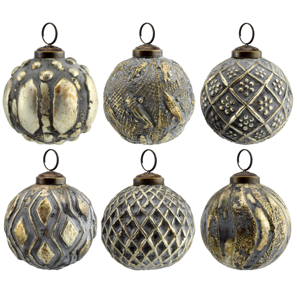 Farmhouse Ball Ornaments (Silver Gray, Case of 12 Sets) - 12X_SH_1467_CASE
