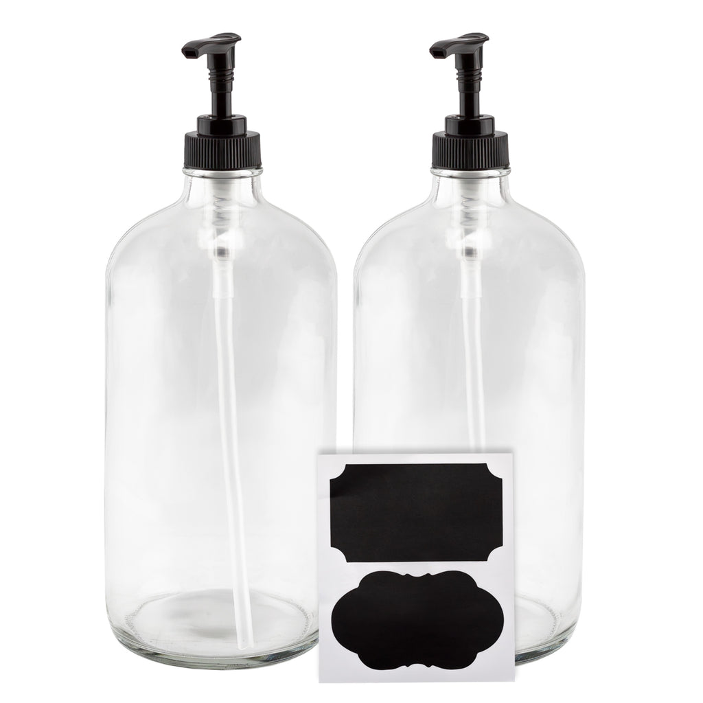32oz Clear Glass Pump Bottles (2-Pack, Black Pumps) - sh1541cb032oz