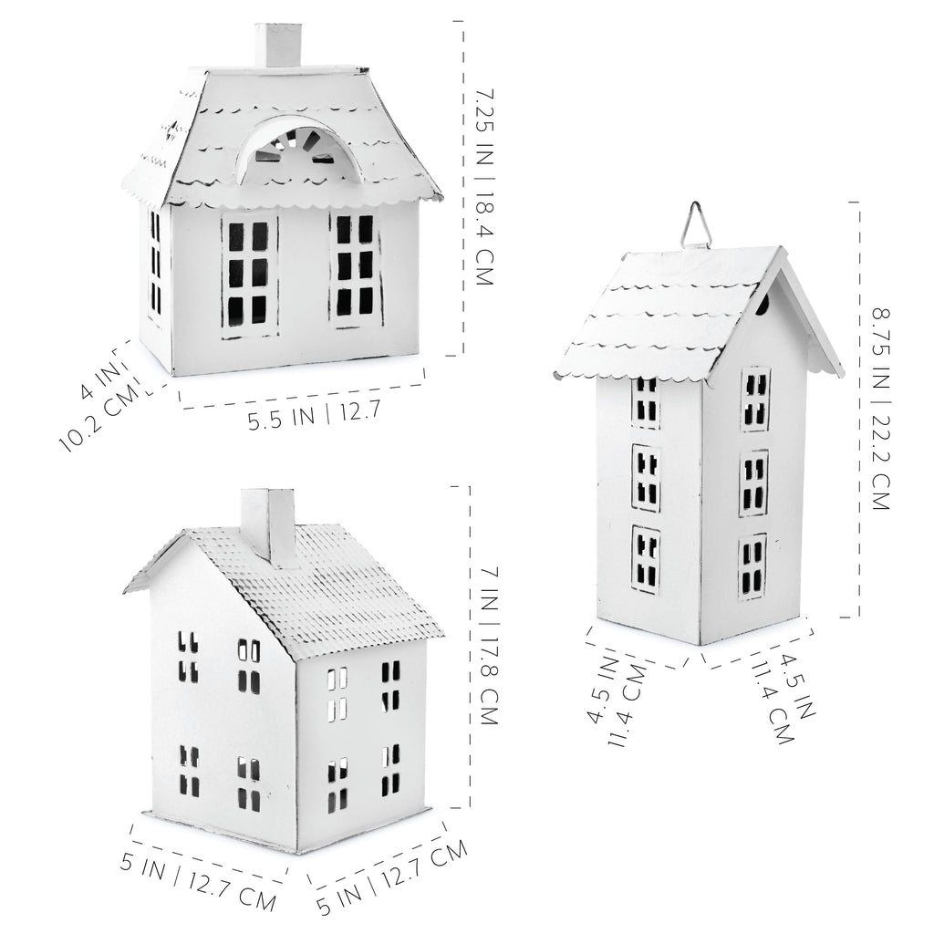 Farmhouse Decor Tin Village Houses (Set of 3, White) - sh1450ah1Houses