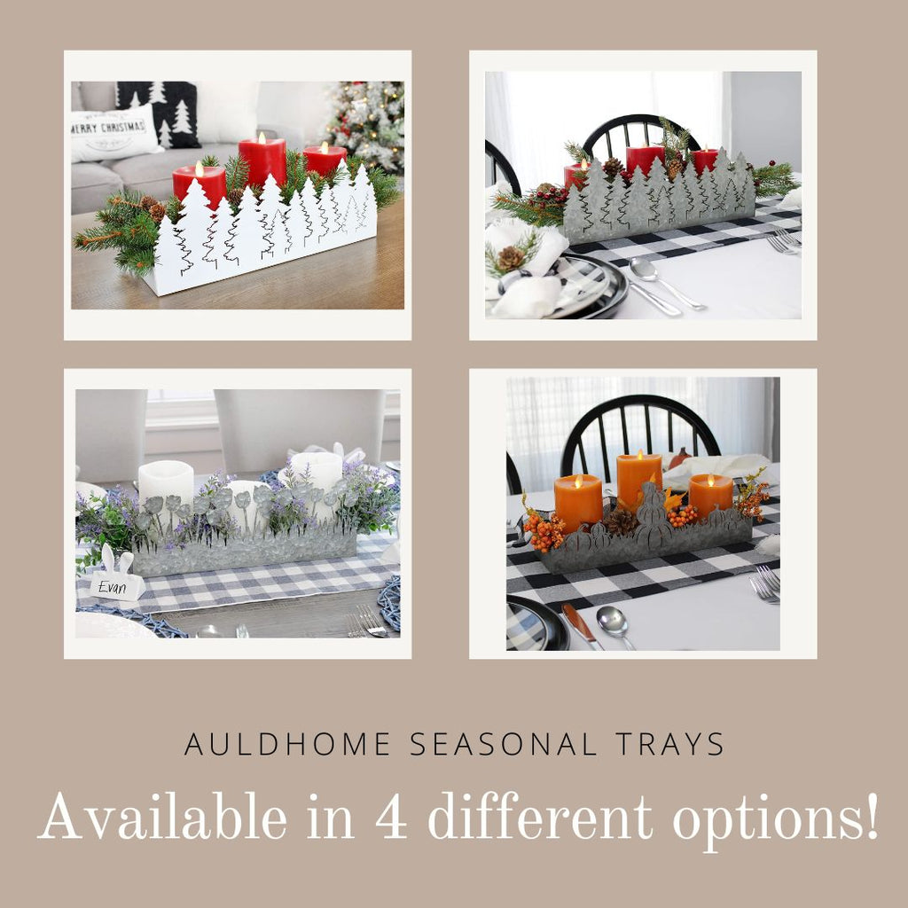 Fall Decor Galvanized Tray, Field of Pumpkins Silhouette - sh1543ah1Fall