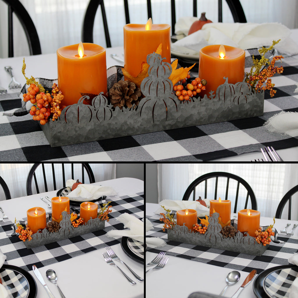 Fall Decor Galvanized Tray, Field of Pumpkins Silhouette - sh1543ah1Fall