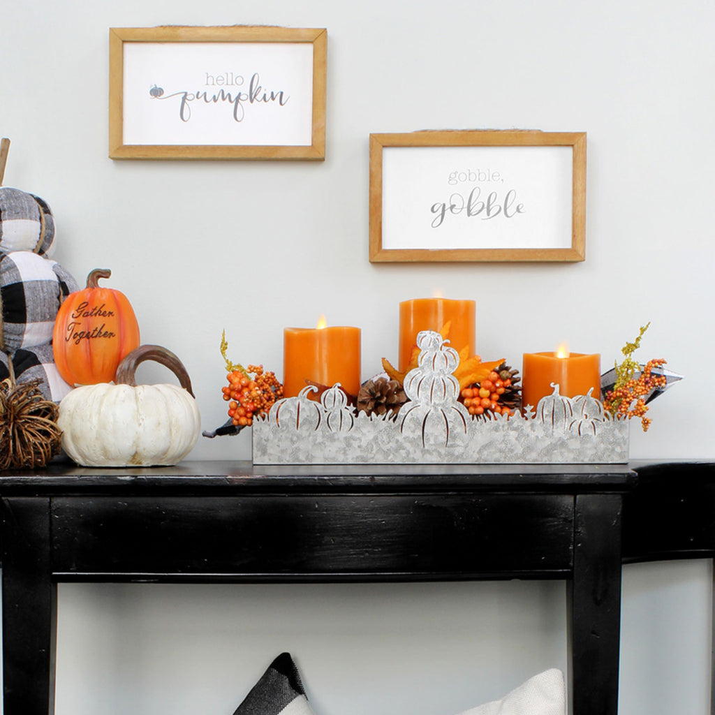 Fall Decor Galvanized Tray, Field of Pumpkins Silhouette - sh1543ah1Fall