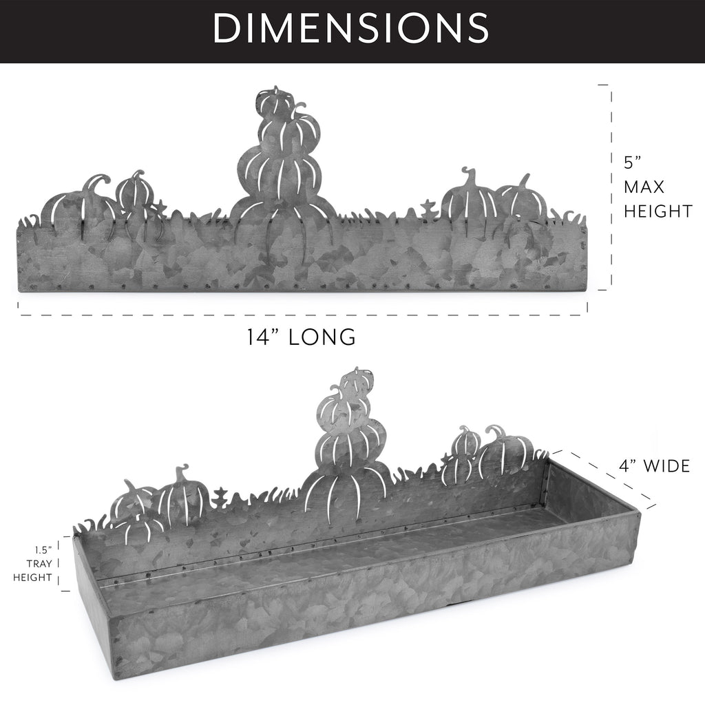 Fall Decor Galvanized Tray, Field of Pumpkins Silhouette - sh1543ah1Fall