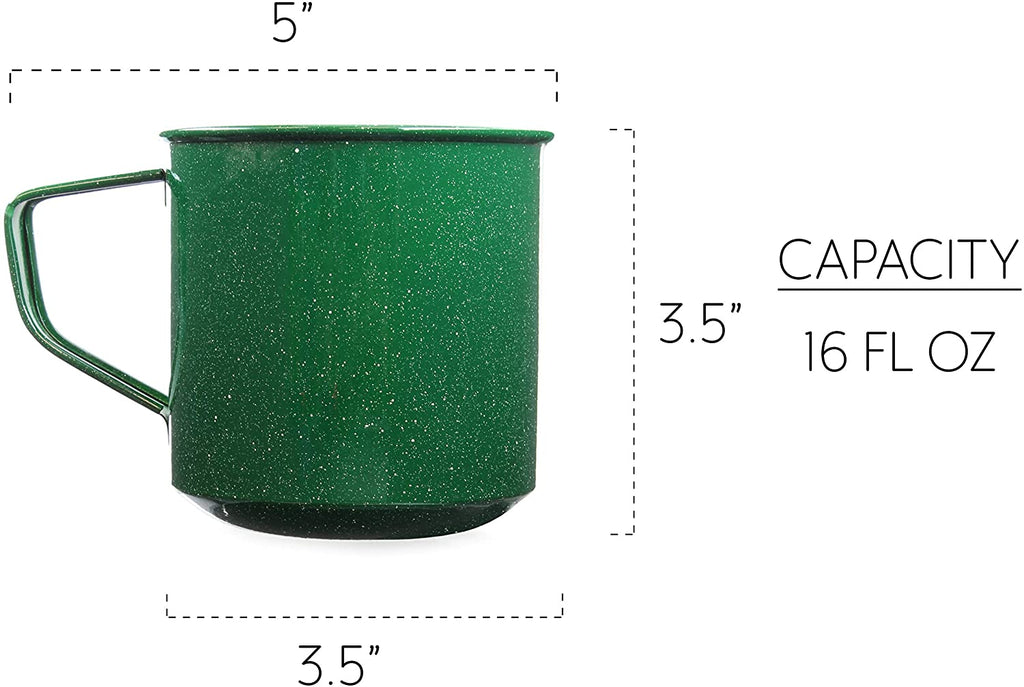 Enamel Camping Coffee Mugs (Set of 4, 16oz, Green) - sh1591dar0Gmug