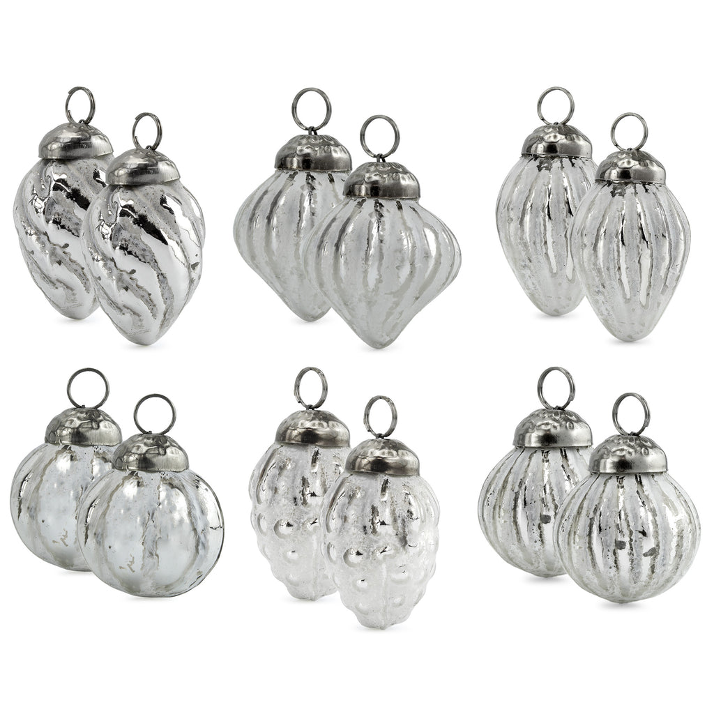 Small Glass Finial Ornaments (Set of 12, Silver White) - sh1574ah1White