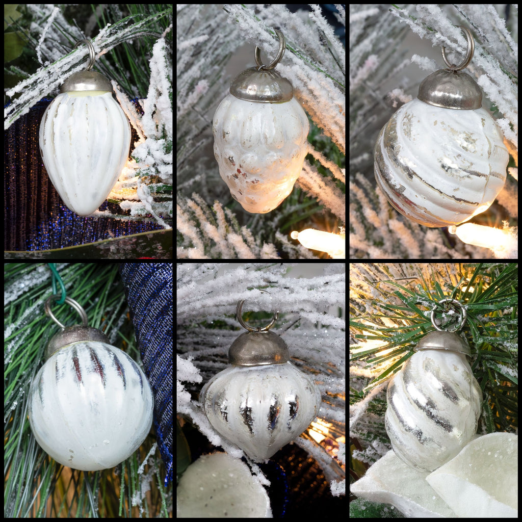 Small Glass Finial Ornaments (Set of 12, Silver White) - sh1574ah1White