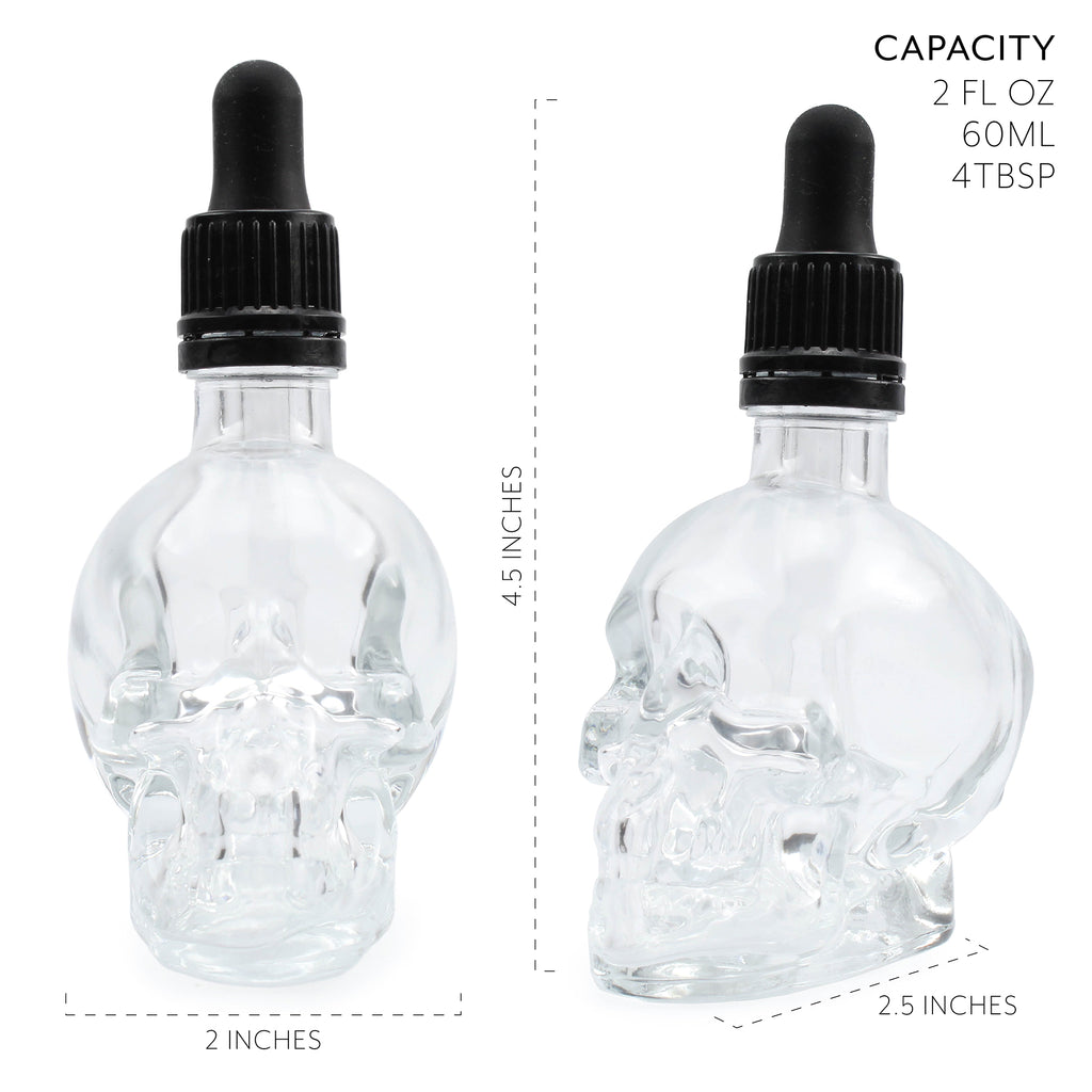 Skull Glass Dropper Bottles (Case of 120) - 60X_SH_1625_CASE