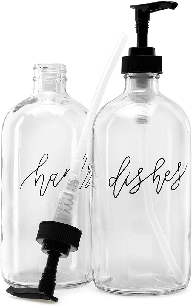 16oz Hands/Dishes Glass Pum Bottles (Set of 2, 16oz) - sh1624cb0HANDISH