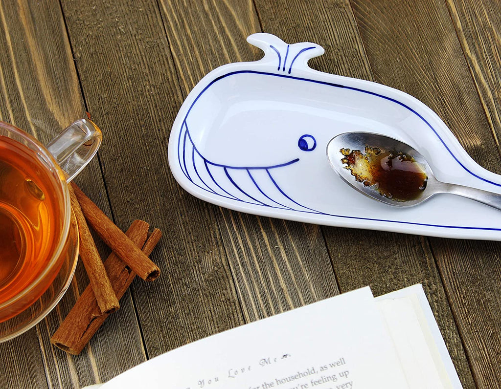 Whale Spoon Rest; Blue and White Ceramic - sh1631cb0Whl