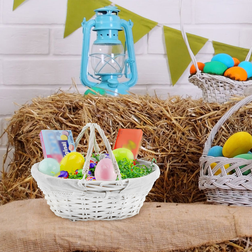 Wicker Basket with Handles (White-Painted) - sh1645cb0w