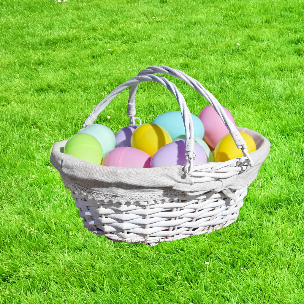 Wicker Basket with Handles (White-Painted) - sh1645cb0w