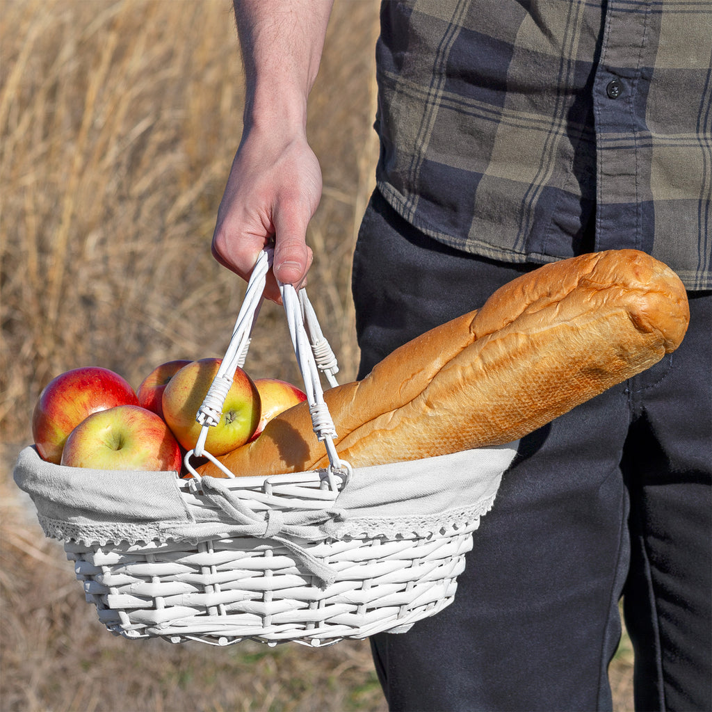 Wicker Basket with Handles (White-Painted) - sh1645cb0w
