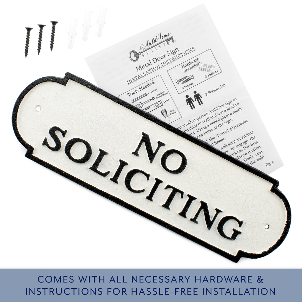 Cast Iron No Soliciting Sign; Rustic Farmhouse Metal Plaque - sh1633ah1Solic