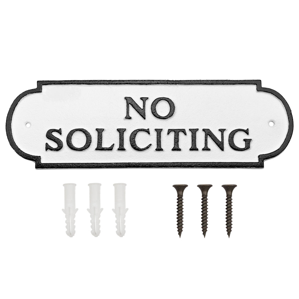 Cast Iron No Soliciting Sign; Rustic Farmhouse Metal Plaque - sh1633ah1Solic