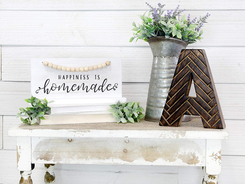 Wood Beaded Sign, Happiness is Homemade, Table/Shelf Freestanding Rustic Farmhouse Sign - sh1663ah1Happy