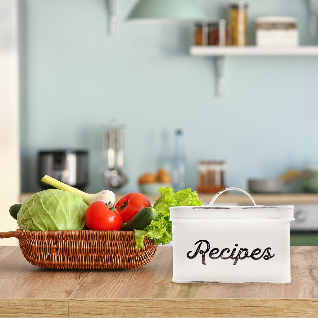 Rustic White Enamelware Recipe Box - sh1698ah1rmd