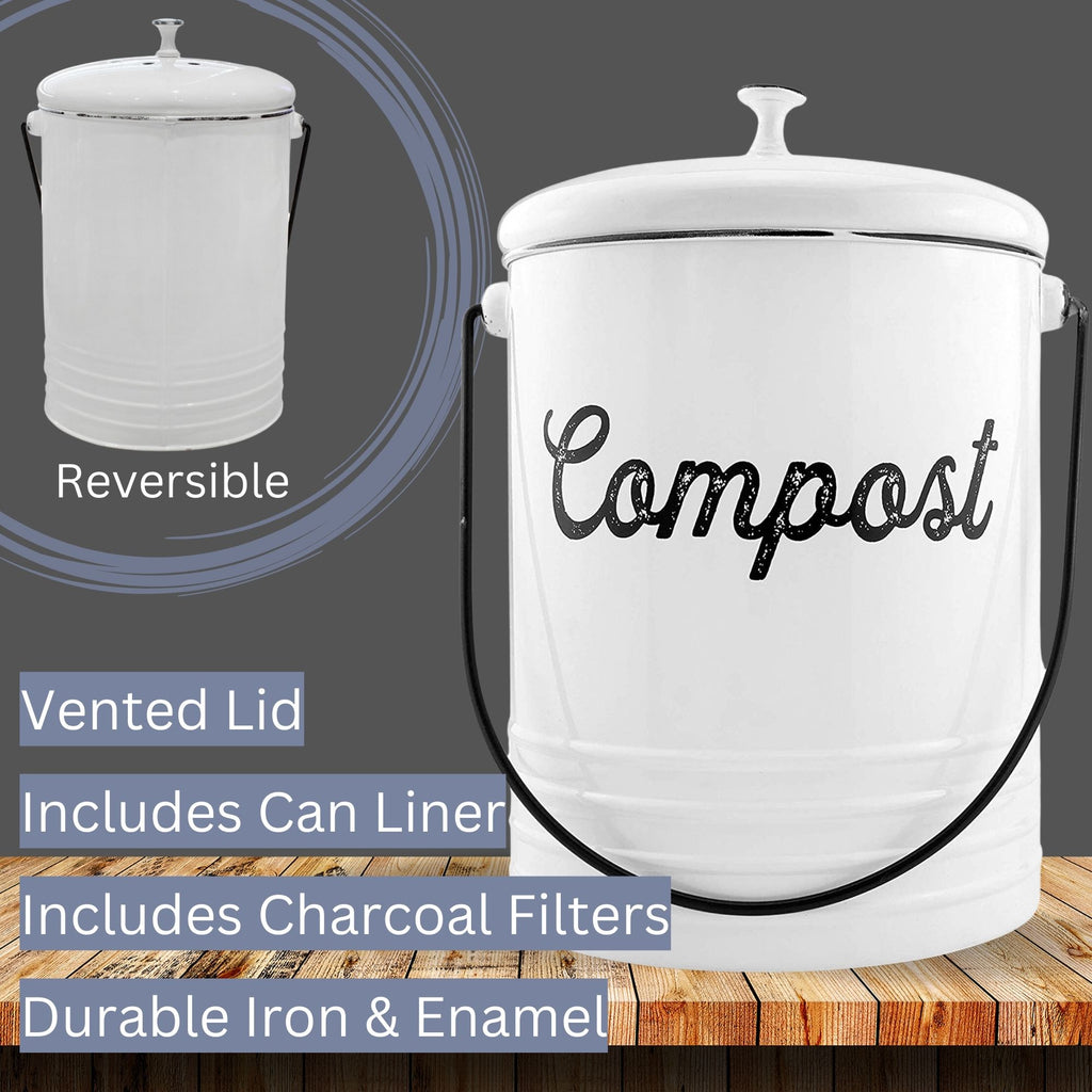 White Enamelware Compost Bin - newsh1365ah1