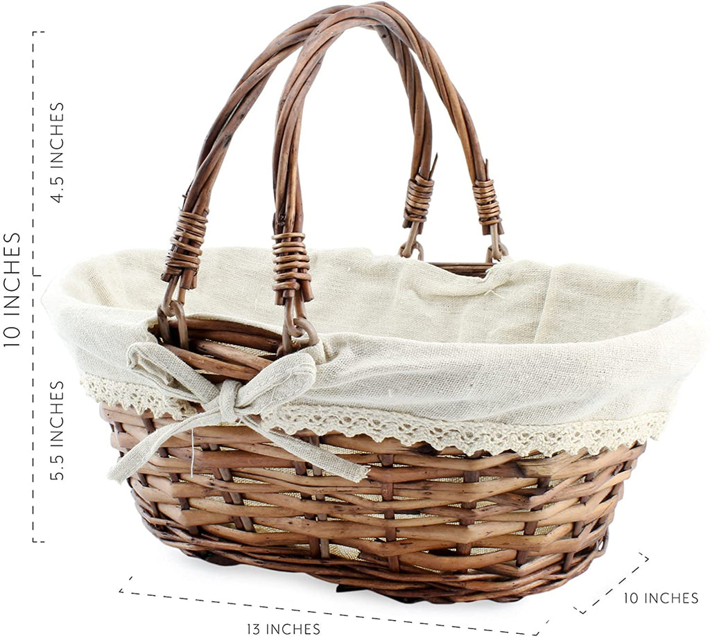 Wicker Basket with Handles with Cloth Lining - VarWOvalBasket