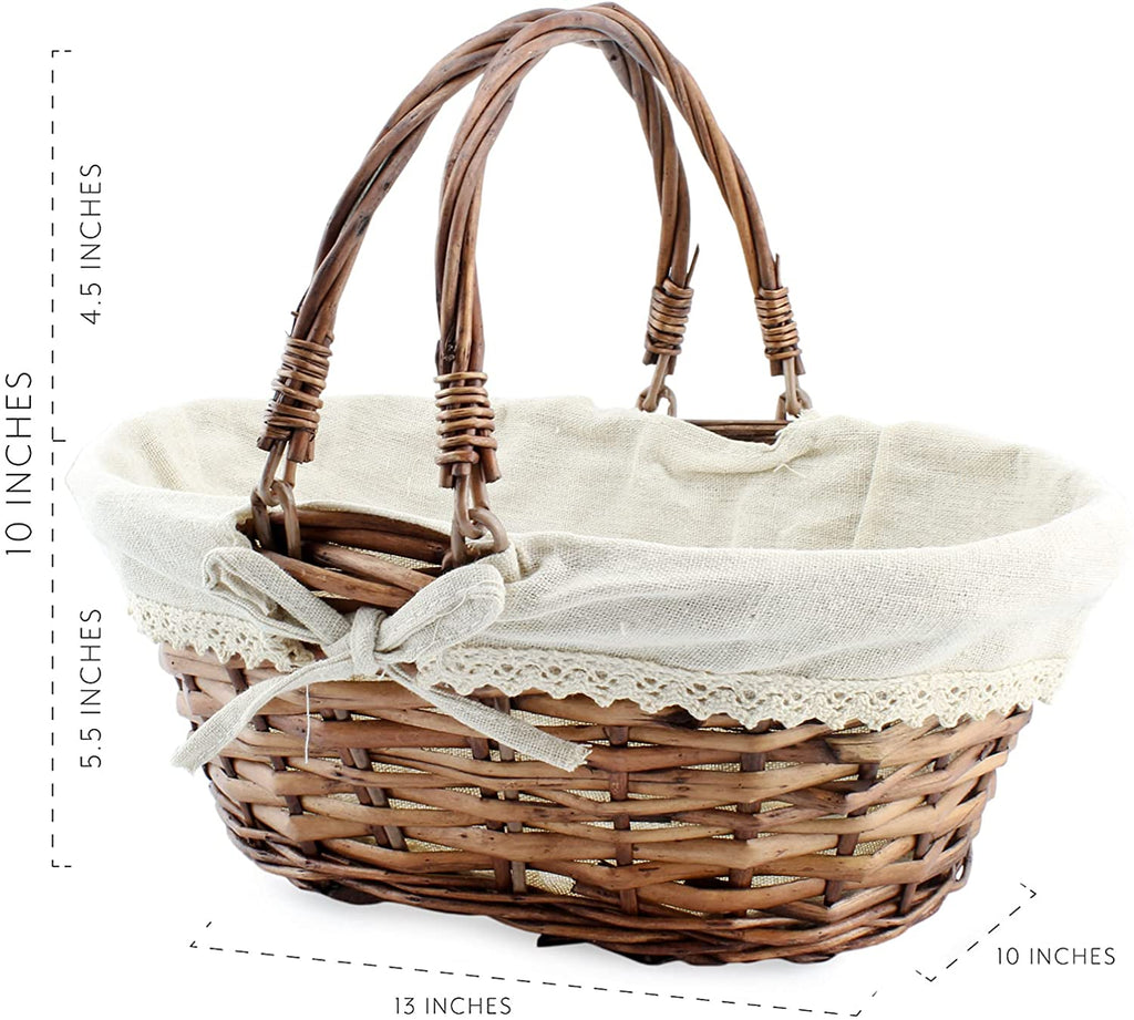Wicker Basket w/ Handles w/ Cloth Lining - VarWOvalBasket