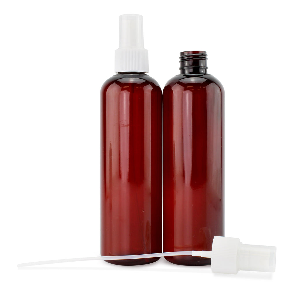 8oz Brown PLASTIC Spray Bottles w/ White Atomizers (Case of 198) - 33X_SH_1777_CASE