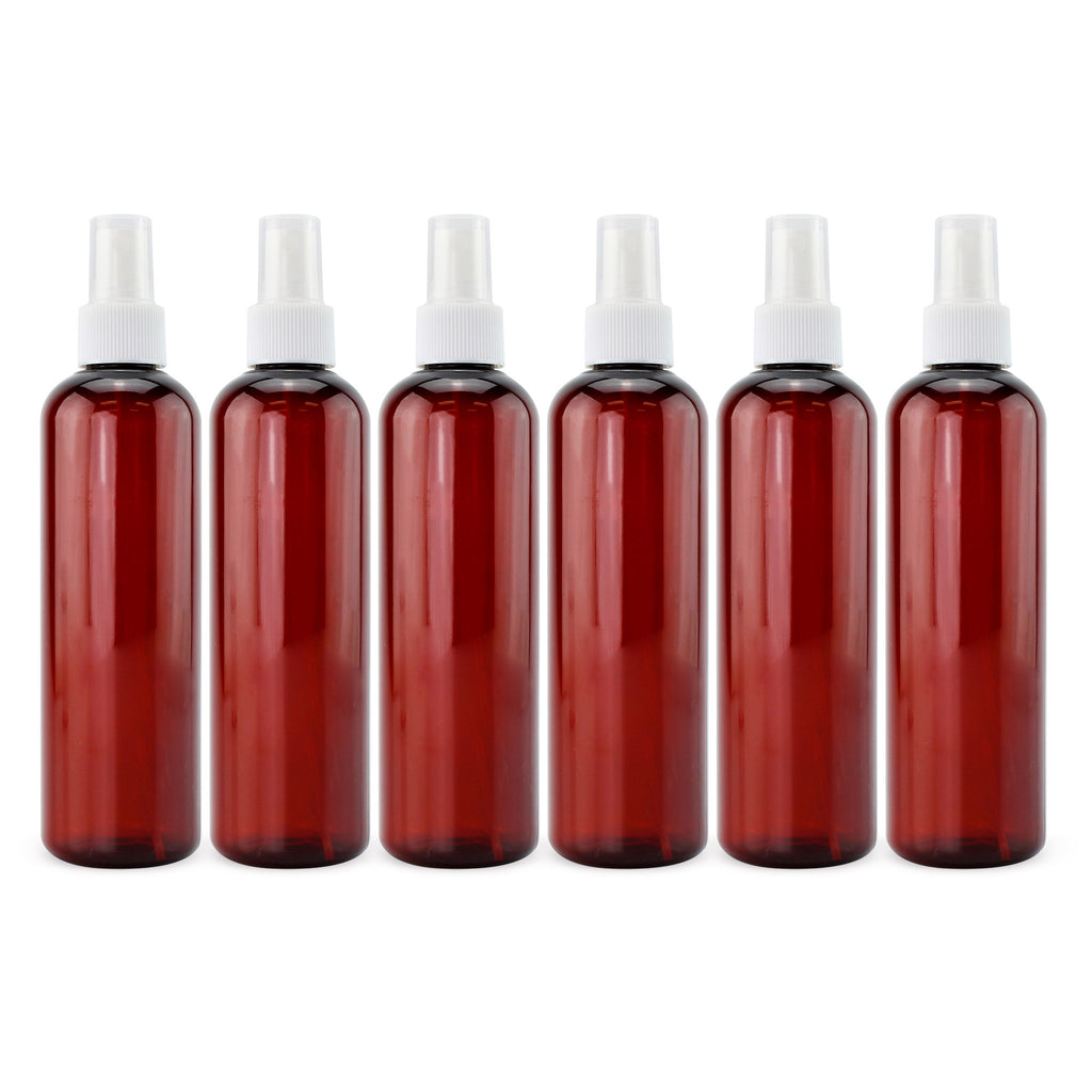 8oz Amber Brown PLASTIC Spray Bottles w/ White Fine Mist Atomizers (6-Pack) - sh1777cb0Brown