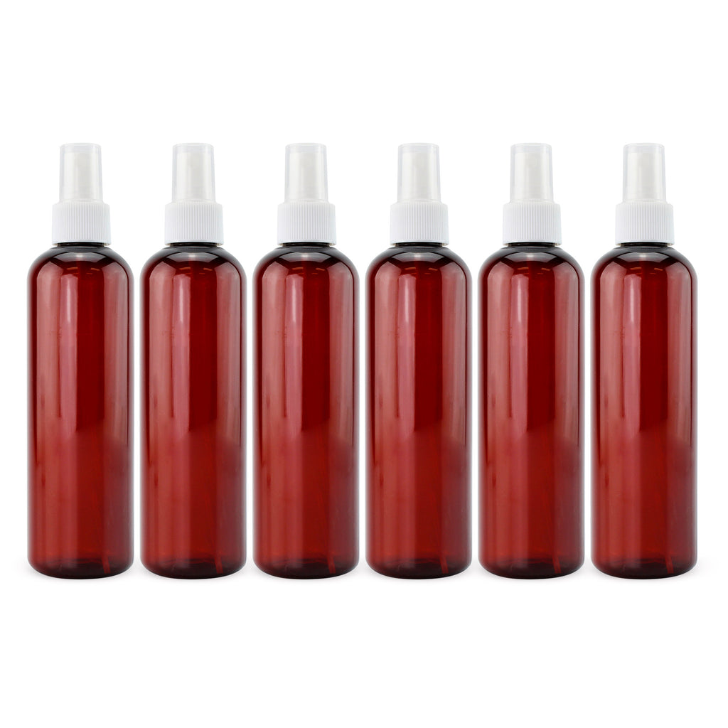 8oz Brown PLASTIC Spray Bottles w/ White Atomizers (Case of 198) - 33X_SH_1777_CASE