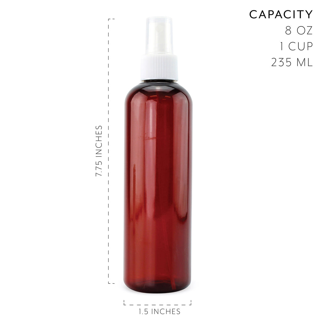 8oz Amber Brown PLASTIC Spray Bottles w/ White Fine Mist Atomizers (6-Pack) - sh1777cb0Brown