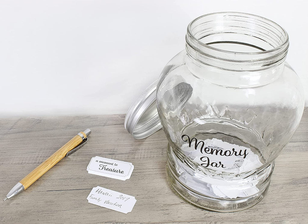 Clear Glass Memory Jar, Family Keepsake Gift with 200 Write-On Tickets - sh1770dar0Jar