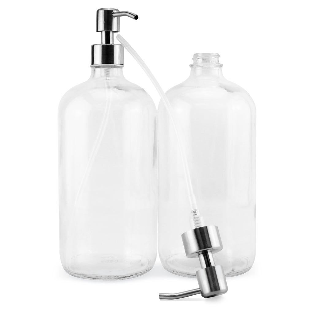 32oz Glass Pump Bottles w/ Stainless Steel Pump (Case of 24) - SH_1772_CASE