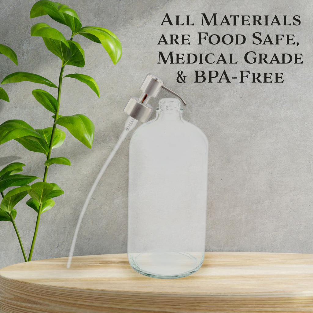 32oz Glass Pump Bottles w/ Stainless Steel Pumps - Var32ozPumpSS