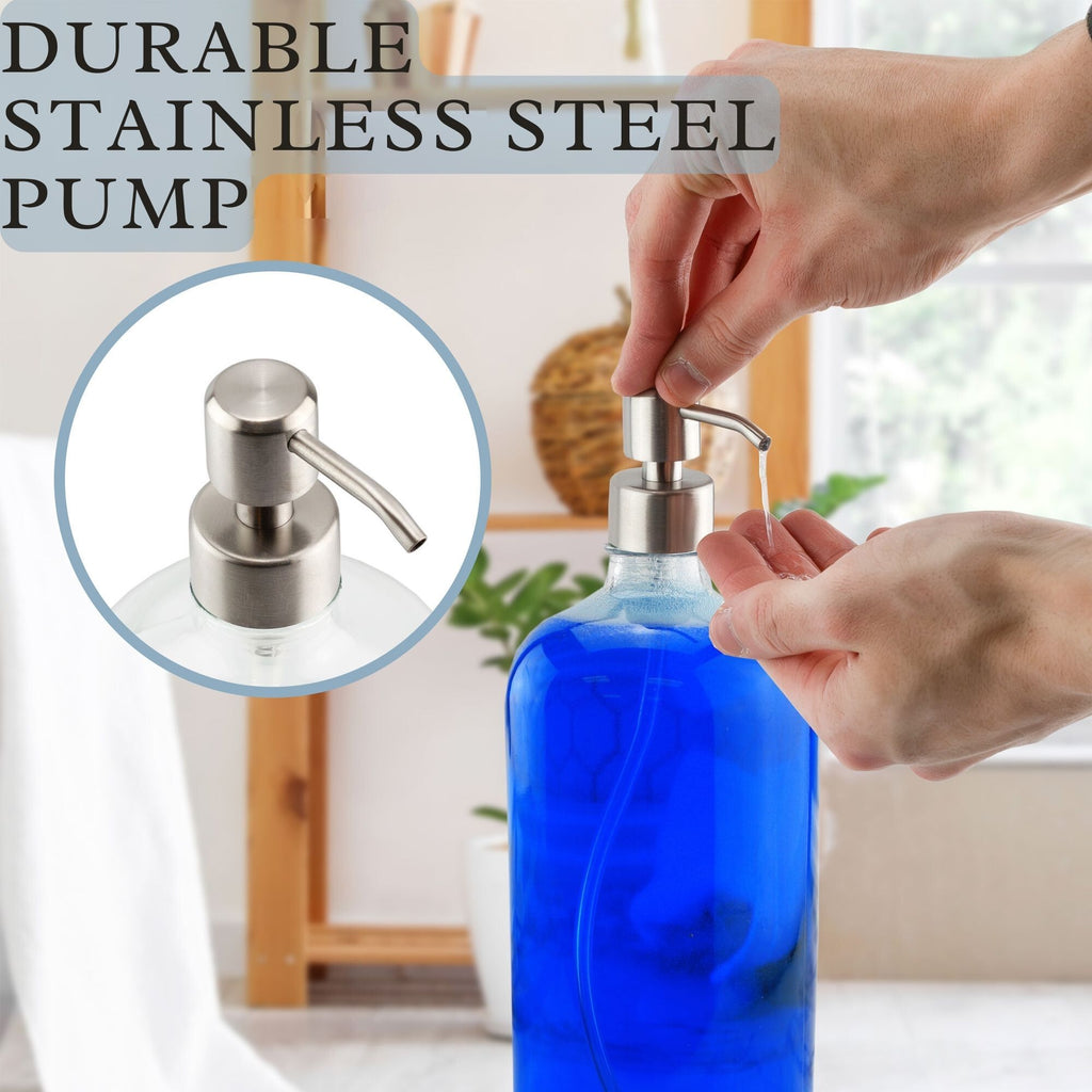 32oz Glass Pump Bottles w/ Stainless Steel Pump (2-Pack, Clear) - sh1772cb032oz