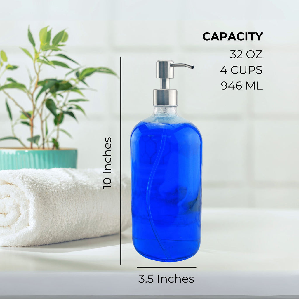 32oz Glass Pump Bottles w/ Stainless Steel Pumps - Var32ozPumpSS