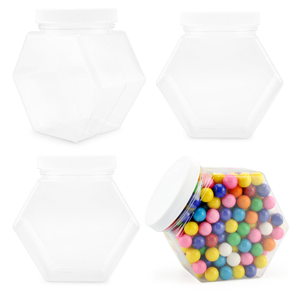 Plastic Hexagon Shaped Jars (4-Pack, 30oz) - sh1950cb0hex