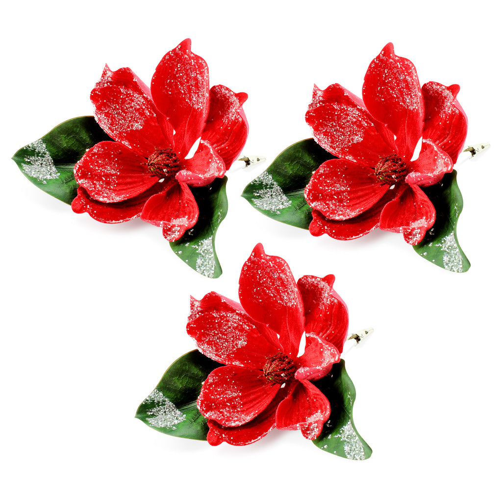 Christmas Magnolia Floral Picks (3-Pack, Red) - sh1789ah1Red