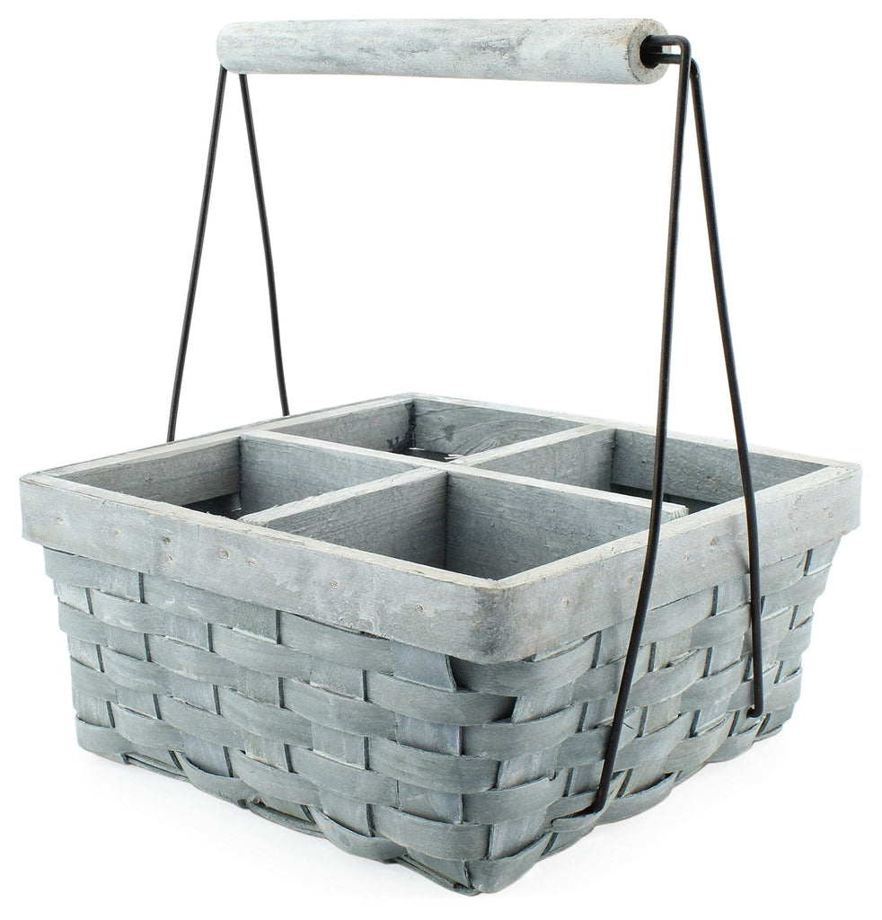 Wood Basket Caddy (Gray Washed, Case of 12) - 12X_SH_1791_CASE