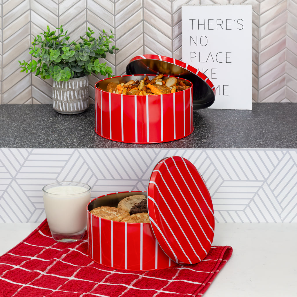 Red Striped Cookie Tins (2-pack, 7.75 x 3.6 Inches) - sh1811Dcr0RED