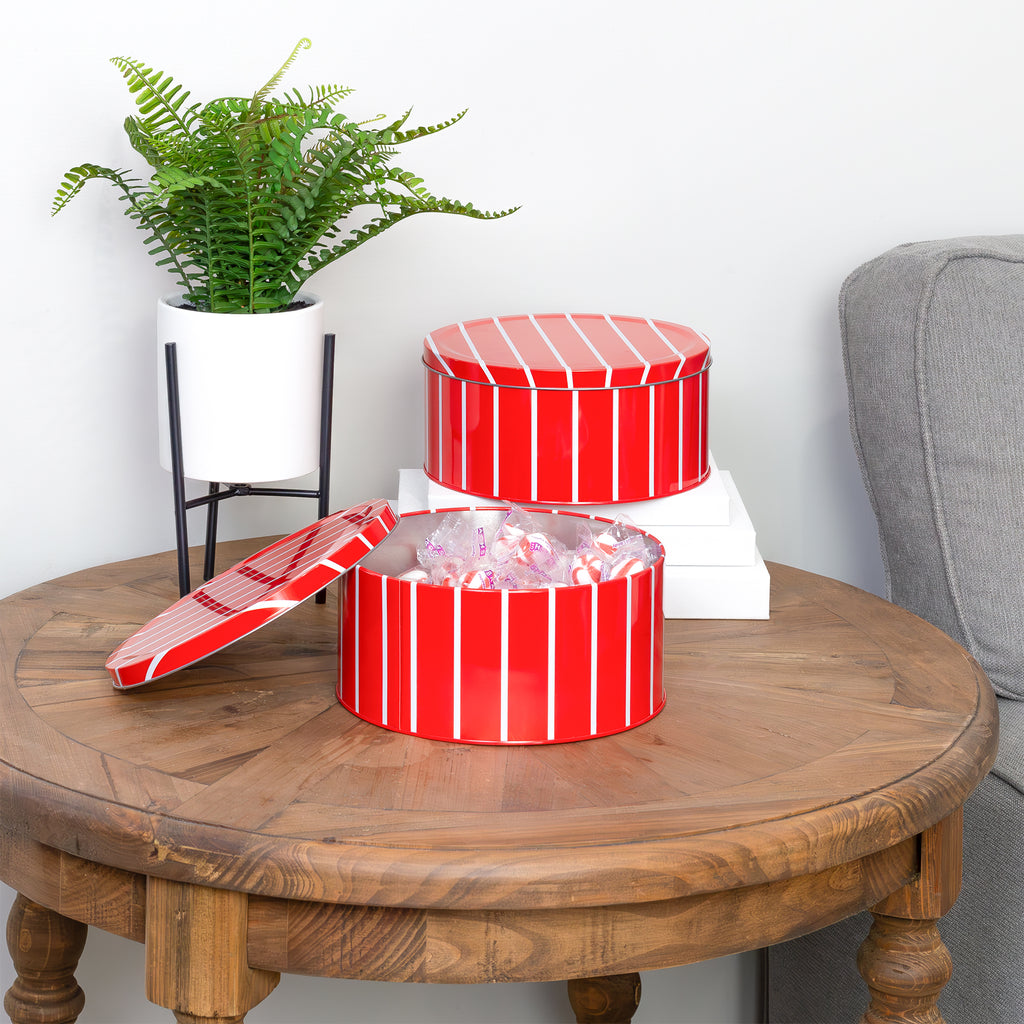 Red Striped Cookie Tins (2-pack, 7.75 x 3.6 Inches) - sh1811Dcr0RED