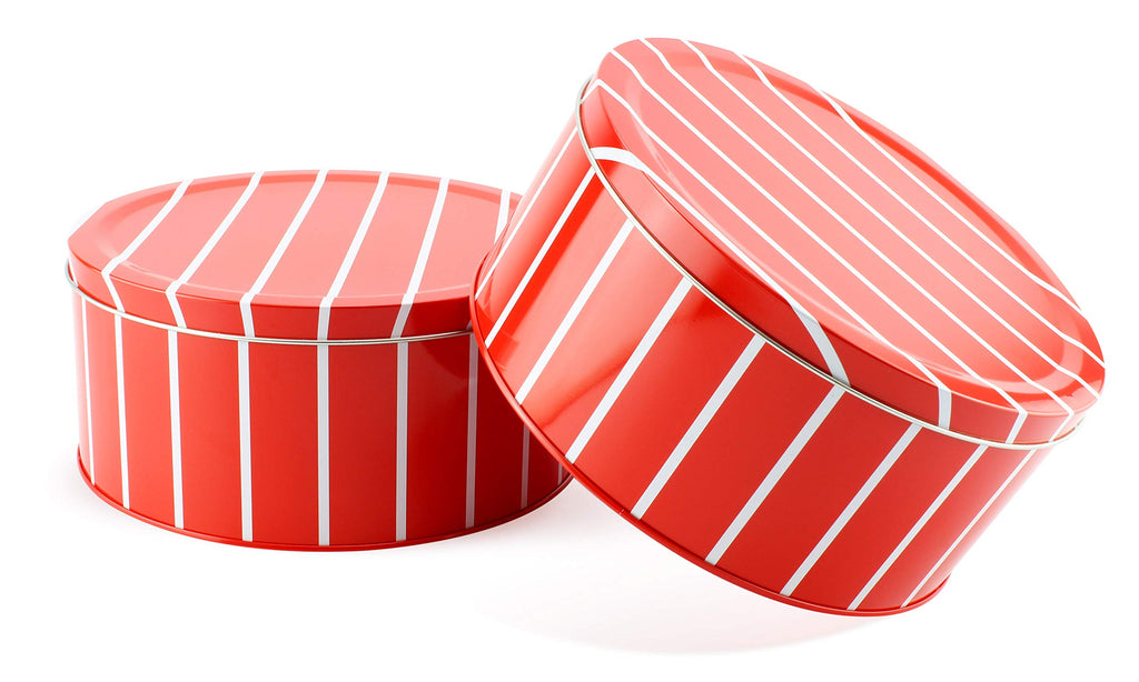 Red Striped Cookie Tins (2-pack, 7.75 x 3.6 Inches) - sh1811Dcr0RED