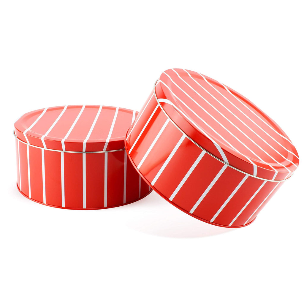 Red Striped Cookie Tins (2-pack, 7.75 x 3.6 Inches) - sh1811Dcr0RED