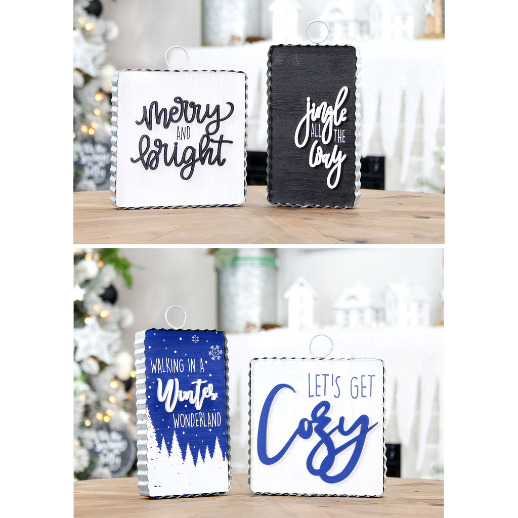 Reversible Christmas/Winter Sign Set (2-Piece Set with 4 Designs, Case of 4) - SH_1744_CASE