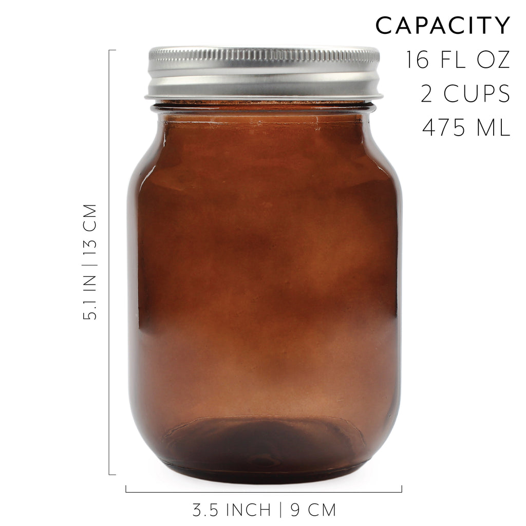 Amber Glass Mason Jars (Pint Size, Case of 48) - 8X_SH_1820_CASE