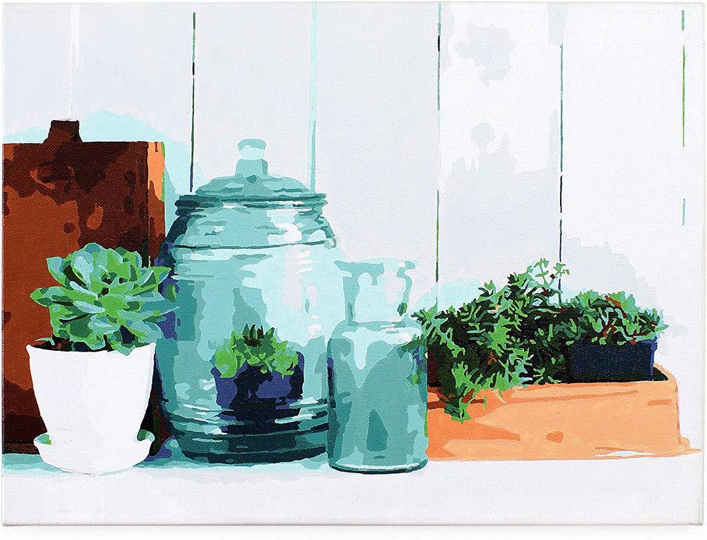 Paint by Number Set: Succulents W/Mason Jar, 15.75 x 11.75 Framed Stretched Canvas for Adults - sh1842mnwDcr0